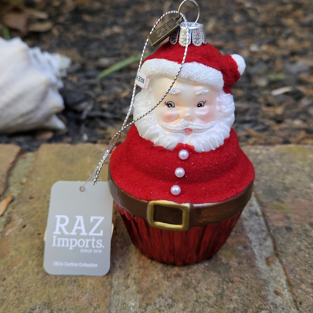 RAZ Imports Red Santa Cupcake Holiday Ornament - Festive Tree Decoration